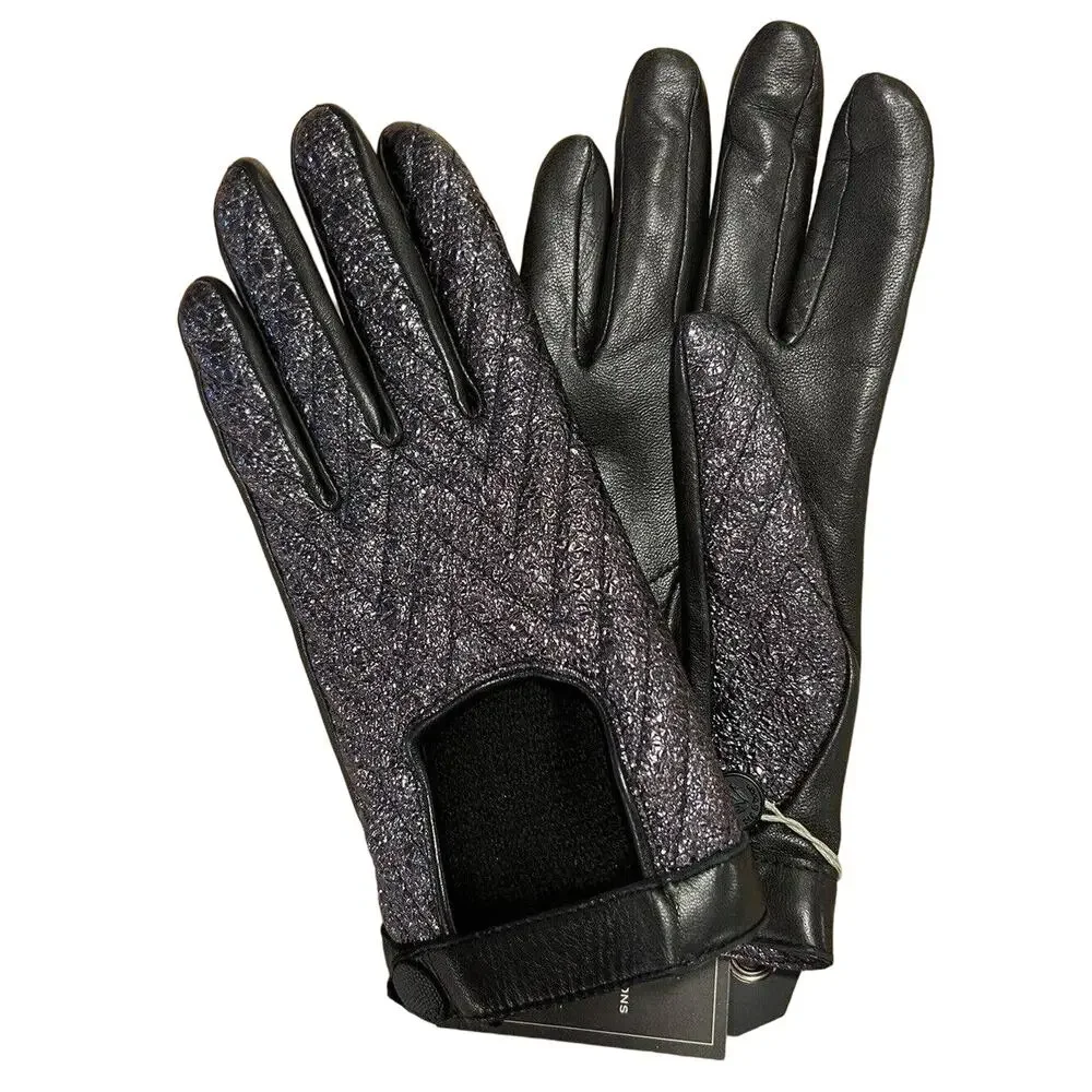 Rag & Bone Gloves Lamb Leather Black Chevron Quilted Driving Size 7.5 NWT